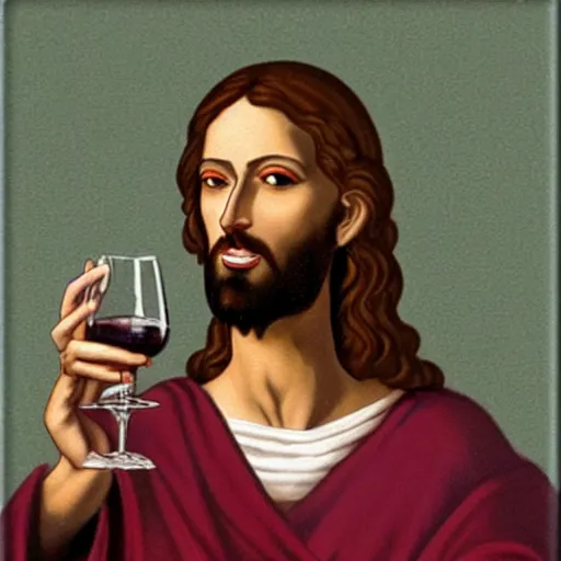 Prompt: jesus drinking wine