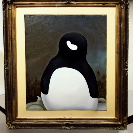 Prompt: a memorial for pingu, painting, the style of goya, medium close up