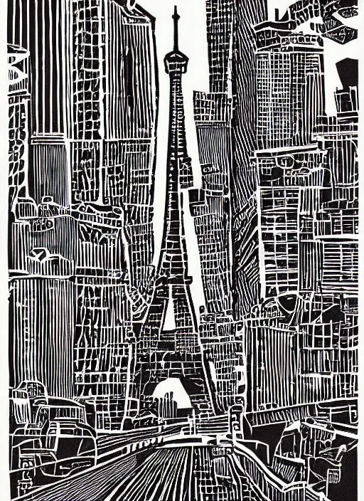 Image similar to portrait of paris, smooth, linocut illustration by tim foley