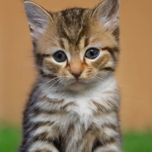 Prompt: a medium shot photograph of a cute tabby kitten, 4 k, ultra hd