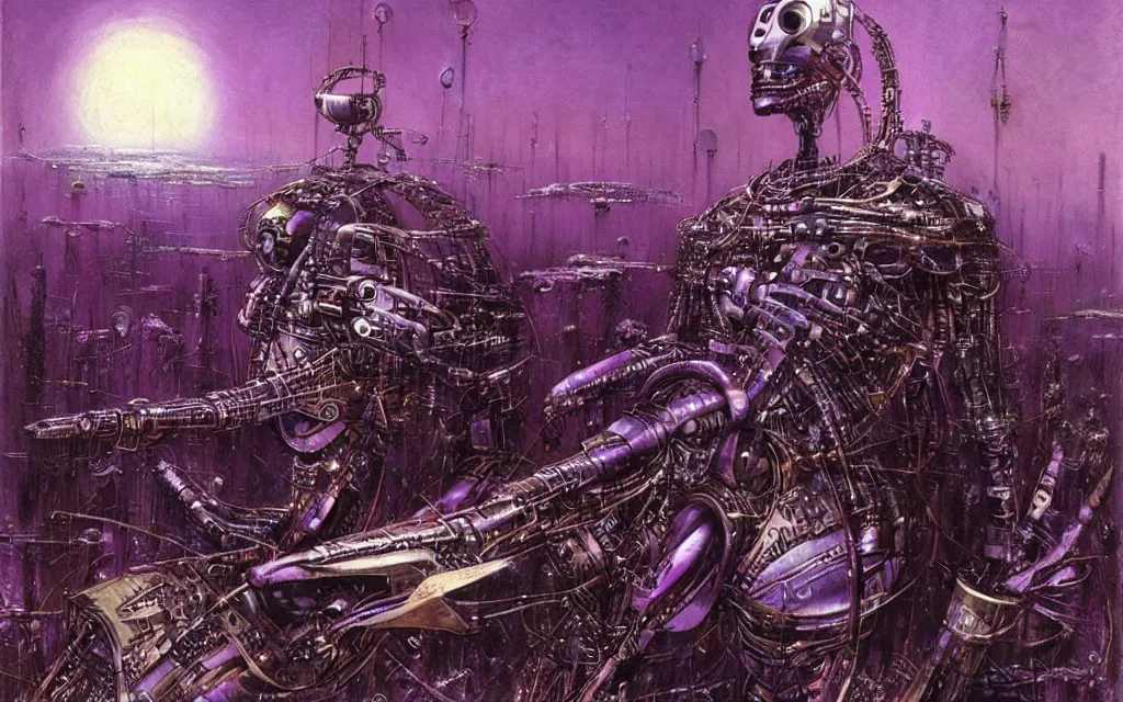 Prompt: a futurist cybernetic purple wildness, future perfect, award winning digital art by santiago caruso and bruce pennington