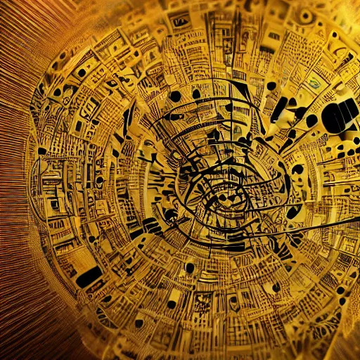 Image similar to hieroglyphic futuristic graffiti representing music score, intricate, complex, shiny, <gold>, high quality, high detail, artstation, 4k resolution