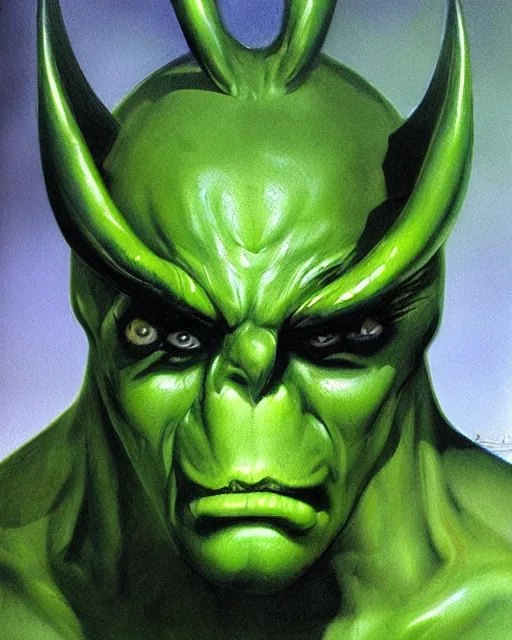 Image similar to green sad devil by Peter Andrew Jones, hyperrealism