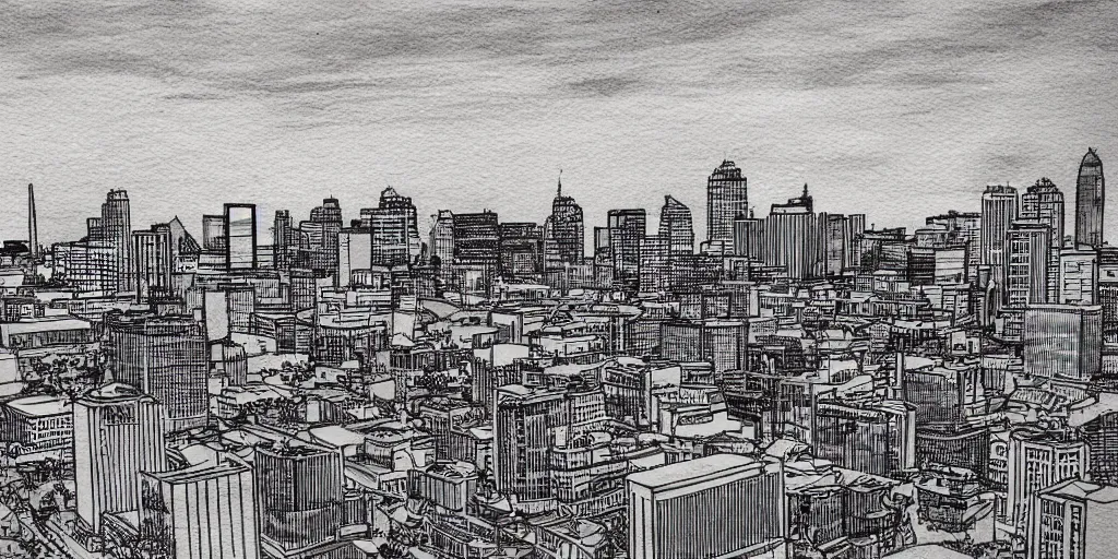Prompt: little rock arkansas, city skyline, landscape, ultra detailed, ink sketch