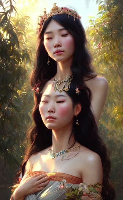 Image similar to a beautiful taiwan goddess with sundress with jewelry | | winter, realistic shaded, unpleasant face, good looking, fine details, realistic shaded lighting poster by greg rutkowski, magali villeneuve, artgerm, jeremy lipkin and michael garmash and macoto takahashi