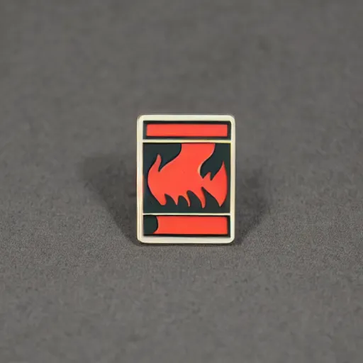 Image similar to a photo of a retro 5 0 s minimalistic clean fire warning enamel pin, studio lighting, behance