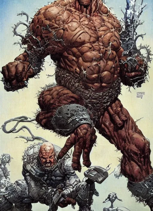 Prompt: full body and head single character portrait of martyn ford as marvel's the thing, dynamic action, painted by norman rockwell and phil hale and greg staples and tom lovell and frank schoonover and jack kirby