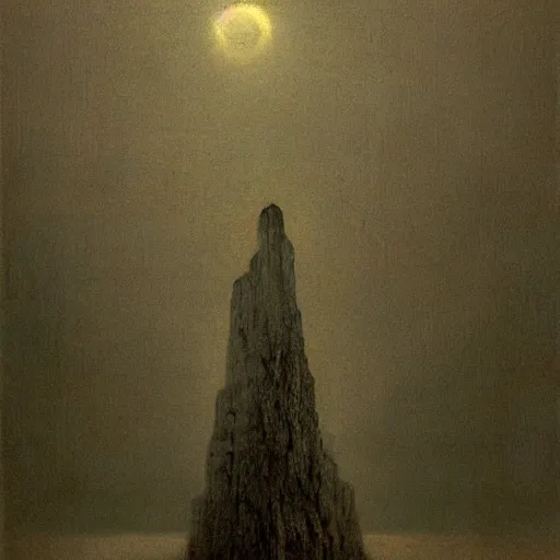 Prompt: an ominous monolith, painted by zdzislaw beksinski