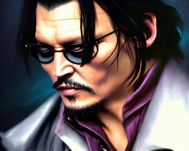 Image similar to photography of johnny depp as neo from matrix, deep focus, d & d, fantasy, intricate, elegant, highly detailed, digital painting, artstation, concept art, matte, sharp focus, illustration, hearthstone, art by artgerm and greg rutkowski and alphonse mucha