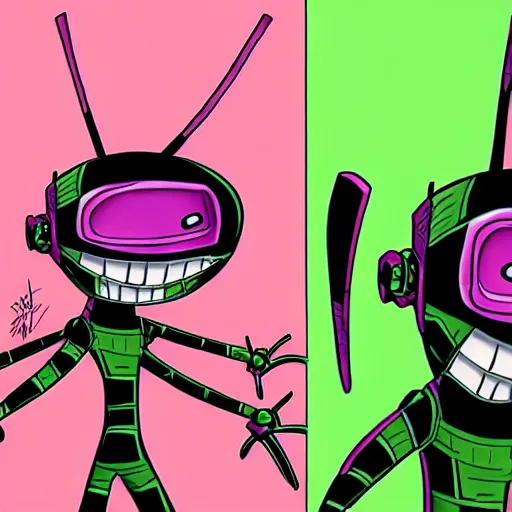 Image similar to Zim!!! from Invader Zim, in the style of artist Kim Jung Gi,