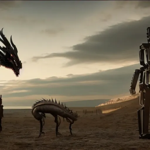 Prompt: cinematic still of westworld, intact si - fi robotic fantasy dragon machine, highly detailed