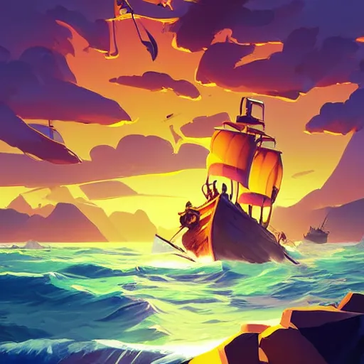 Image similar to painting treasure on sea of thieves game smooth median photoshop filter cutout vector, behance hd by jesper ejsing, by rhads, makoto shinkai and lois van baarle, ilya kuvshinov, rossdraws global illumination