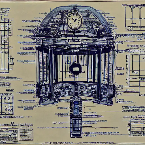 Image similar to a detailed blueprint of a time machine