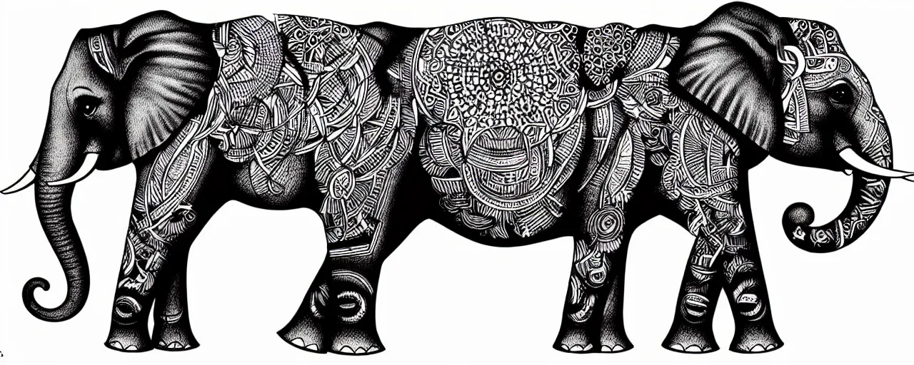 Image similar to a full page schematic diagram illustration of a elephant cat hybrid, ultra detailed, 4 k, intricate, encyclopedia illustration, fine inking lines