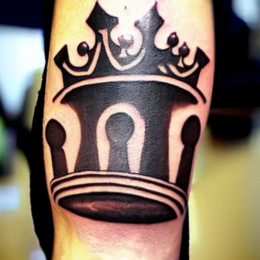 Prompt: cool tattoo of a chess pawn with a crown on top