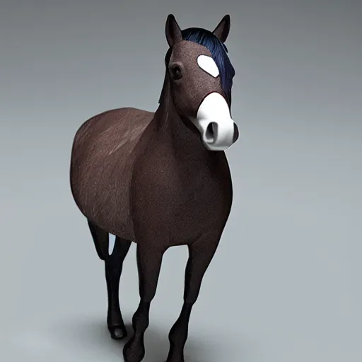 Image similar to a photorealistc horse character is wearing a suit, he is demonstrating the smartphone