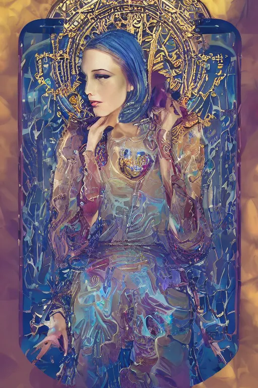 Prompt: An extremely beautiful Art Deco ornate portrait of a young attractive woman with a silky bio-luminiscent holographic dress, neo-cyberpunk, professionally painted digital art illustration, smooth, sharp focus, atmospheric lighting, highly detailed illustration highlights, golden ratio, extremely detailed winning award masterpiece, very coherent symmetrical artwork, sense of awe, 8K post-processing, trending on artstation flawless, prismatic highlights, telephoto, depth of field, cinematic, macro, concept art, wepa digital, elegant, epic, octane render, v-ray, C4D