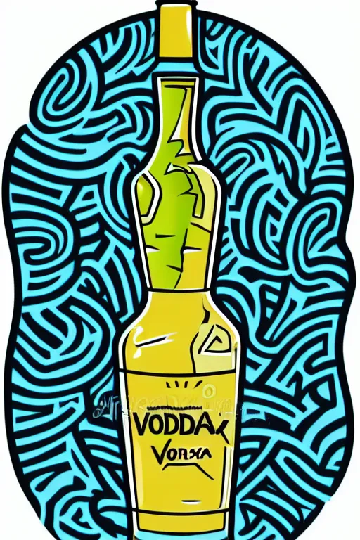 Image similar to Vodka bottle , sticker, colorful, illustration, highly detailed, simple, smooth and clean vector curves, no jagged lines, vector art, smooth