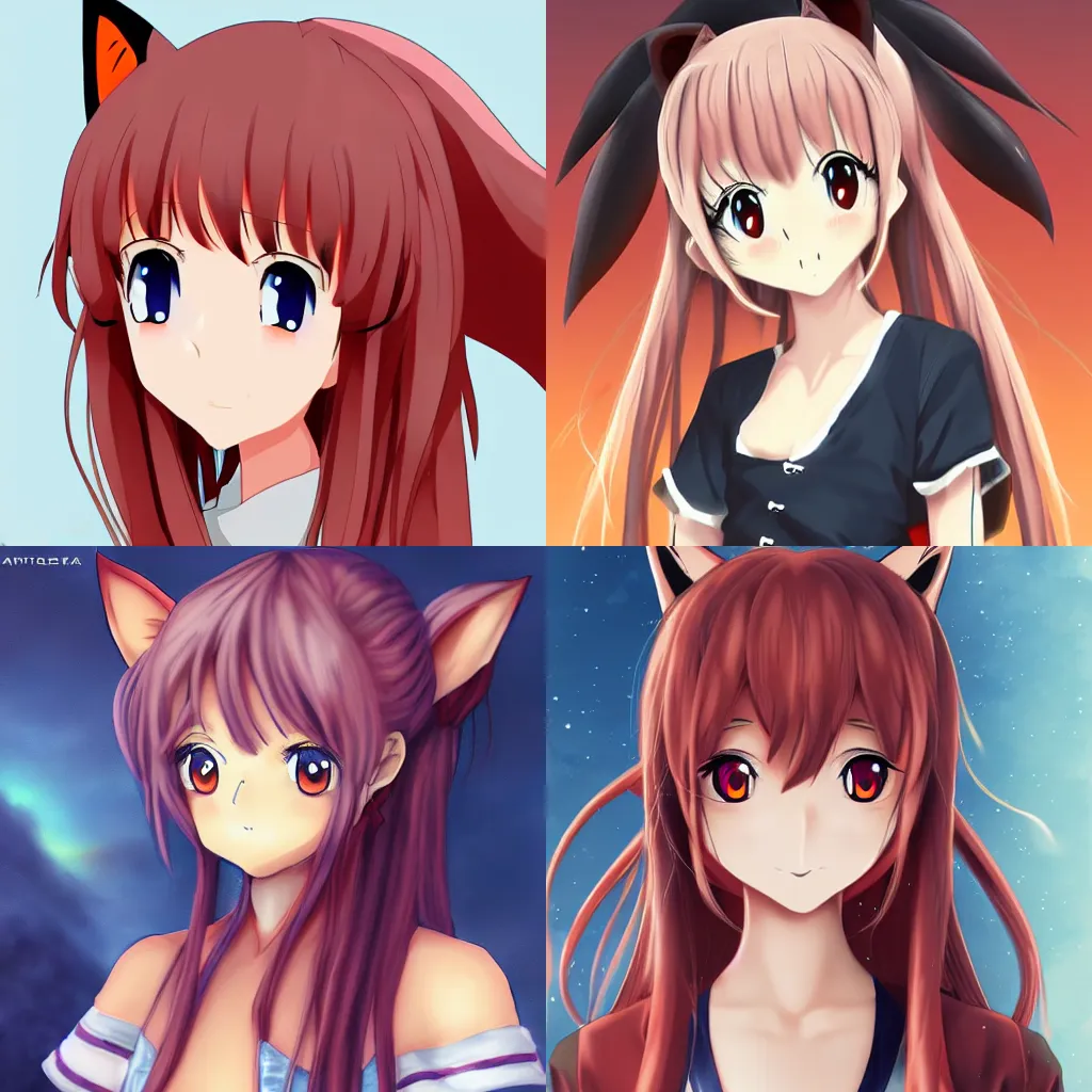 Prompt: anime portrait of a fox girl as an anime girl, trending on artstation