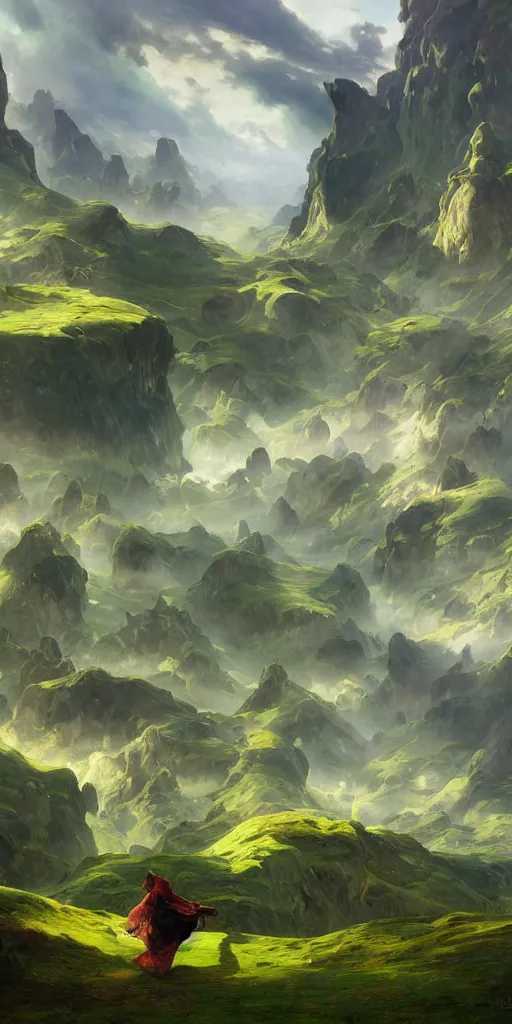 Prompt: sky is land lush green landscape villages castles buildings inverted upsidedown mountain range from the sky fantasy surreal good composition artstation illustration sharp focus sunlit vista painted by ruan jia raymond swanland lawrence alma tadema zdzislaw beksinski norman rockwell tom lovell alex malveda greg staples