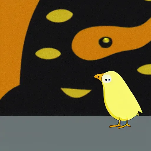 Prompt: yellow bird character with dot eyes, from adventure time,