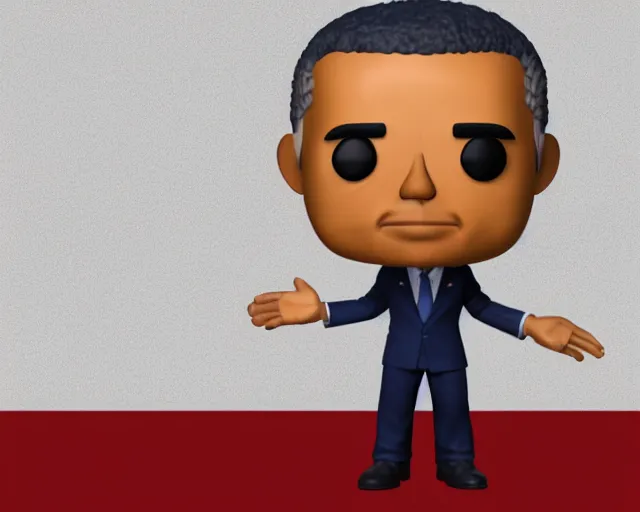 Image similar to full body 3d render for barack obama as a funko pop, studio lighting, white background, packaging, blender, trending on artstation, 8k, highly detailed