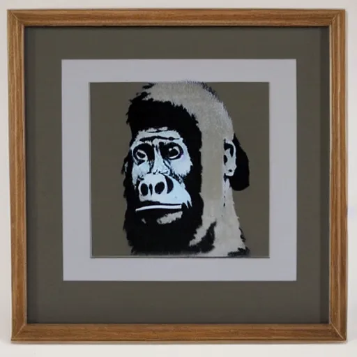 Prompt: ape painting a picture made by banksy, symmetrical facial features,