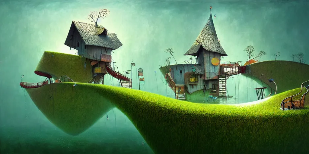 Image similar to gediminas pranckevicius waterpark painting by cinematic lighting, epic composition, highly detailed