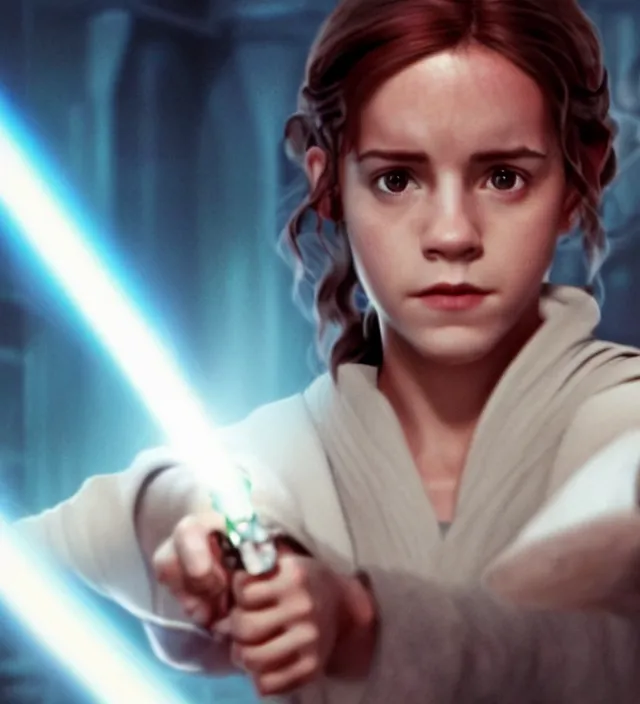 Prompt: hermione in star wars, movie still frame, hd, remastered, movie grain, cinematic lighting