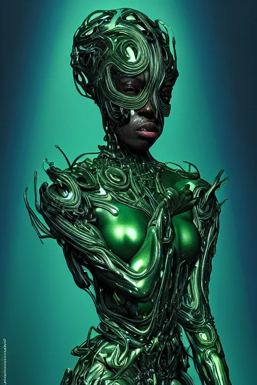 Prompt: hyperrealistic post - baroque super expressive! black woman with exoskeleton armor, merging with tree in a forest, highly detailed digital art masterpiece smooth cam de leon eric zener dramatic pearlescent blue green light ground angle hd 8 k sharp focus