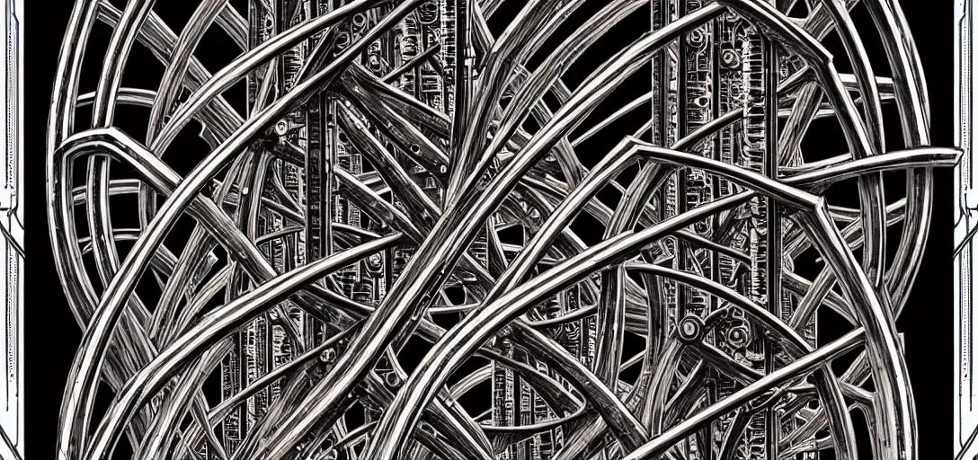 Image similar to a double helix dna cyberpunk steampunk carved archway, high details, lineart, by vincent di fate and joe fenton, inking, screen print, masterpiece, trending on artstation, sharp, high contrast, hyper - detailed, ultrawide, hd, 4 k, 8 k