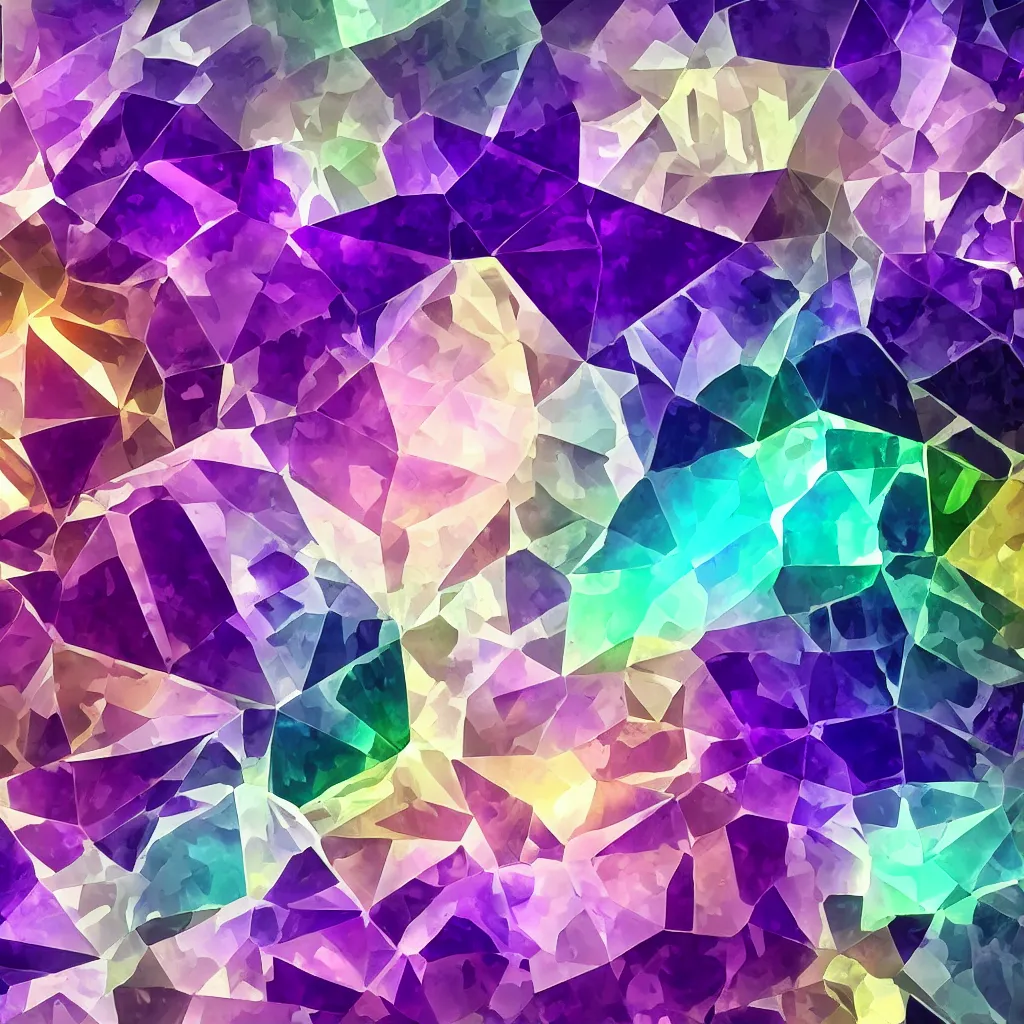 Image similar to amethyst gemstone prism multicolor gold liquid emeraud pearl quartz saphir grenat fluorite stylized digital illustration video game icon global illumination ray tracing advanced technology