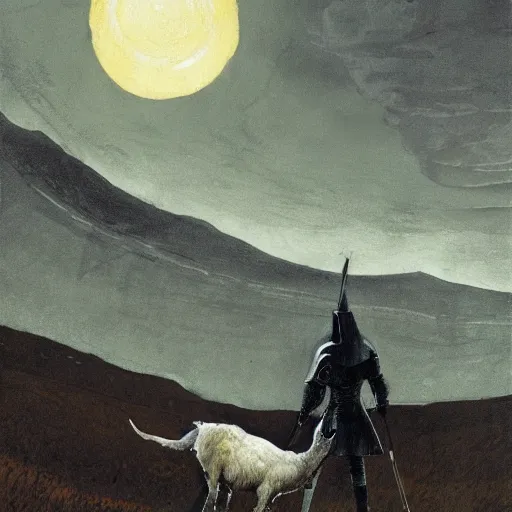 Prompt: goat in the painted world of dark souls, head and shoulders masterpiece, apocalypse, golden hour, cosmic horror, artstation, in the style of andrew wyeth and goya, extremely detailed