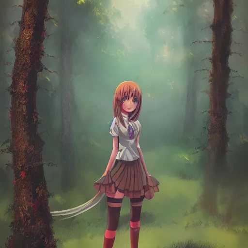 Prompt: a girl with wings in the forest,anime,artstation, very detailed