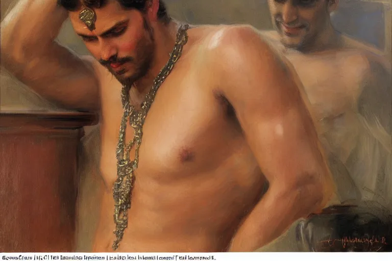 Prompt: attractive male, hinduism, painting by gaston bussiere, greg rutkowski, j. c. leyendecker, tom of finland