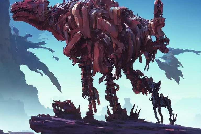 Image similar to grimhorn fanghorn machine mecha animal beast robot of horizon forbidden west horizon zero dawn bioluminiscence, behance hd by jesper ejsing, by rhads, makoto shinkai and lois van baarle, ilya kuvshinov, rossdraws global illumination