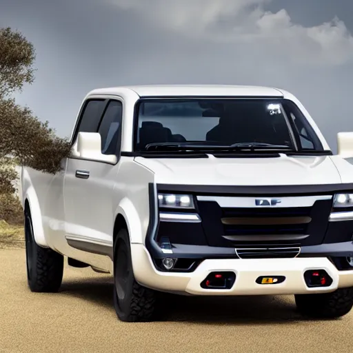 Prompt: A Pickup truck designed and produced by DAF in the production year of 2022, promotional photo