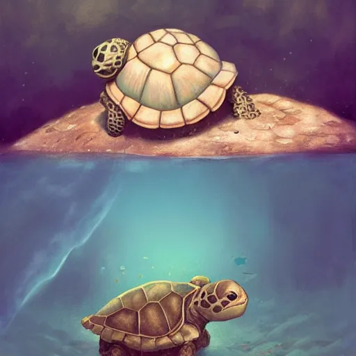 Image similar to soulful long shot of a very cute furry turtle baby sleepin in a sea shell, by esao andrews, by james jean, very humorous illustration, big depth of field, perspective perception, volumetric light, warm cosy colors, night scenery, low light, unreal engine 5, 8 k, conceptart, hyperdetailed, hyperrealistic, trending on artstation