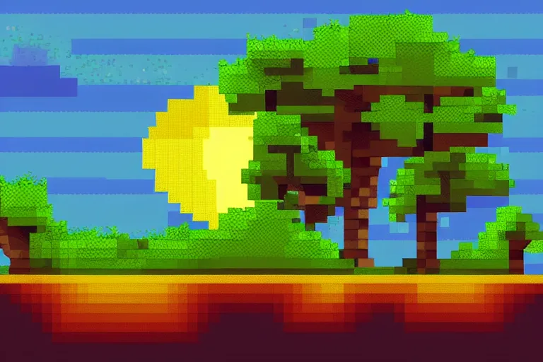 Image similar to pixel landscape, pixel evening, beautiful pixel cloud, beautiful pixel sky, quiet, no people, trending on artstation, trending on deviantart, pixelart, pixelperfect, pixel art, pixel, art of angrysnail, pixel game, indiegame