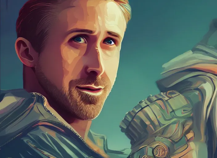 Image similar to ryan gosling character concept art, digital illustration, trending on artstation, intricate details, epic composition, sharp focus, 8 k uhd, masterpiece, league of legends splash art