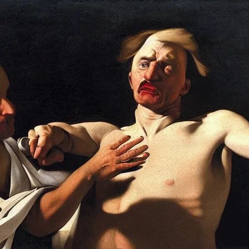 Image similar to the downfall of donald trump, by caravaggio,