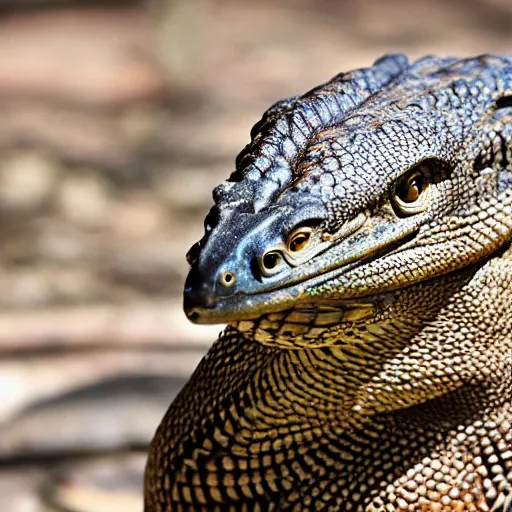 Prompt: hawk and monitor lizard hybrid animal, half hawk half monitor lizard, avian and reptilian features, highly detailed realistic photo taken in zoo