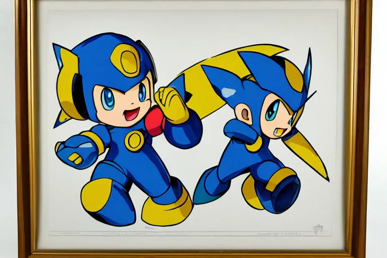 Prompt: Megaman as Pikachu lithography