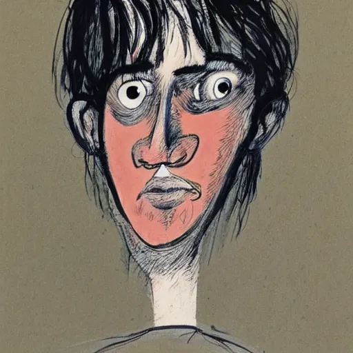 Image similar to a detailed portrait painting of an icelandic young man named hkalti by gerald scarfe and ralph steadman