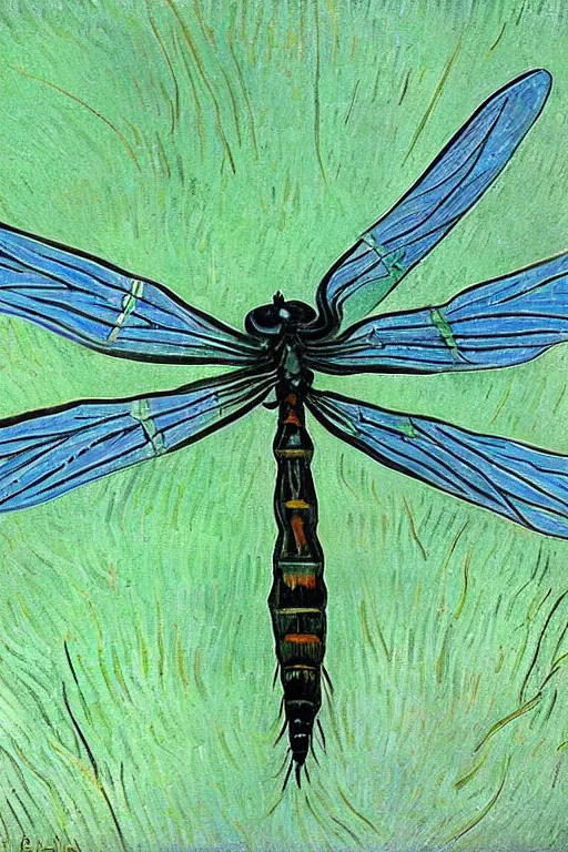 Image similar to symmetrical!!! looking at the camera!! dragonfly!! by vincent van gogh