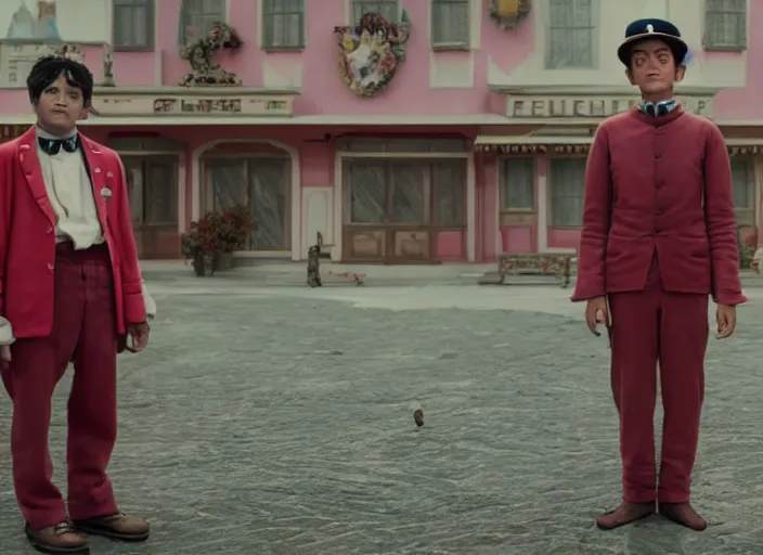 Prompt: a film still of cosplay of luffy in the grand budapest hotel ( 2 0 1 4 ), 4 k