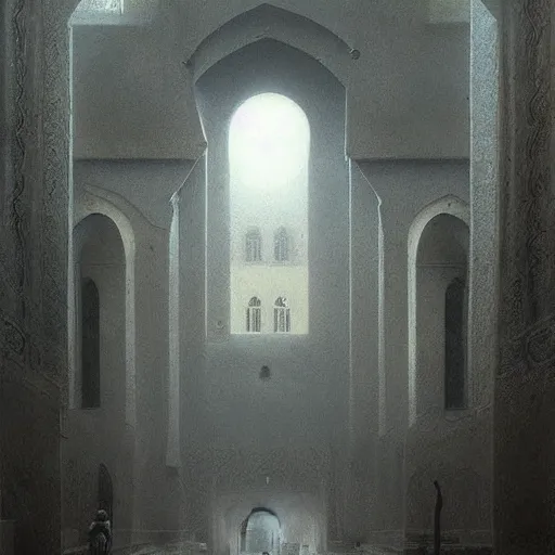 Prompt: a big mosque in a Village, horror, fog, foster, highly detailed, one house, fear, hyper realistic, atmospheric lighting, beksinski