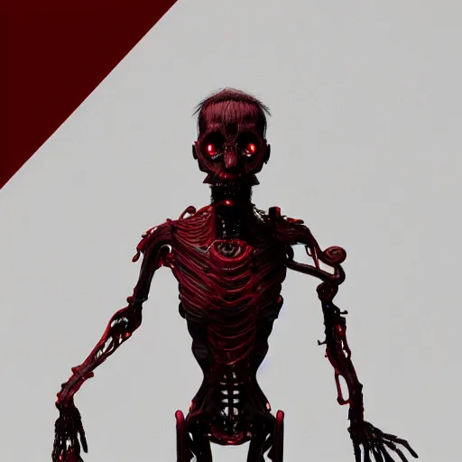 Image similar to octane render of a body horror humanoid, sharp dark shadows, black and red color palette by trevor henderson and junji ito