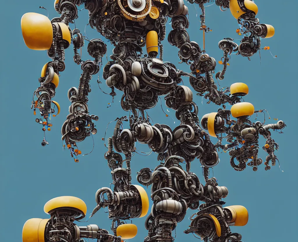 Image similar to detailed collection of exploration of form and shapes, katsuhiro otomo, robot arms, props, hard surface, panel, simon stalenhag, kitbash, items, gadget, big medium small, close up, futuristic, parts, machinery, greebles, insanely detailed, case, hardware, golden ratio, wes anderson color scheme, in watercolor gouache detailed paintings, sleek design