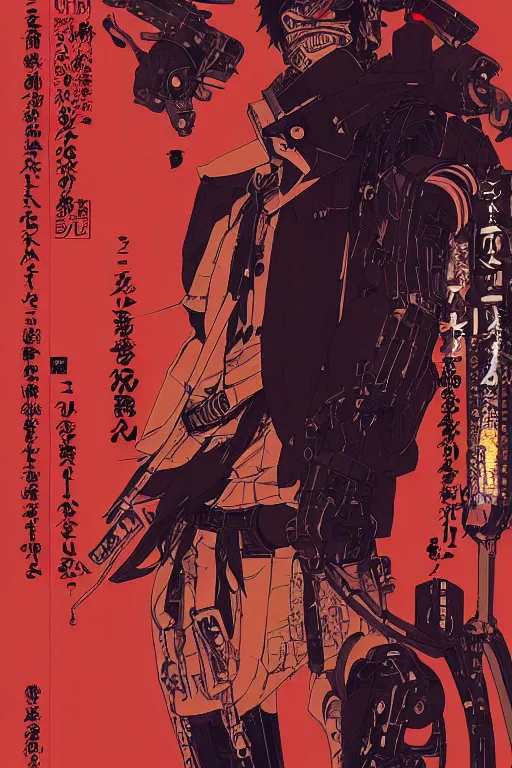 Prompt: professionally drawn seinen mature cyberpunk detective horror action manga comic cover about hinduism buddhism reincarnation cyborgs, full color, beautifully drawn coherent professional, drawn by ilya kuvshinov, ilya kuvshinov, satoshi kon and tsutomu nihei. japanese script kanji hiragana on the cover. simple minimalist stylized cover art. orange green cel shaded